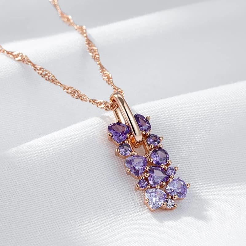 Colar  Feminino Flor com Cristal Roxo