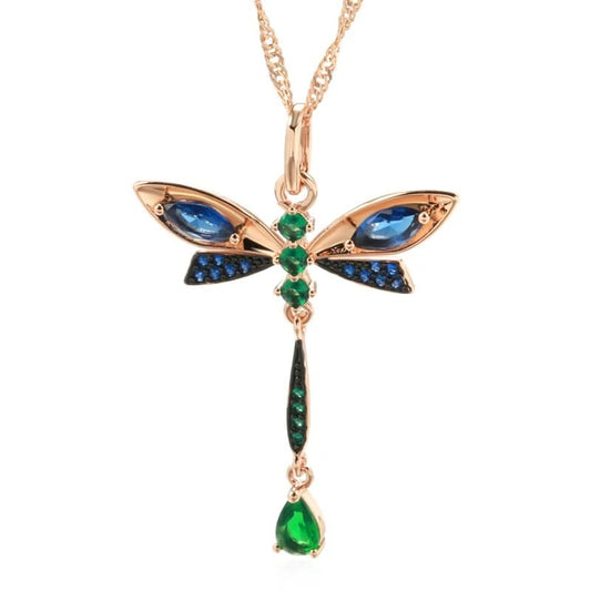 Colar Feminino Libélula com Zircão Azul.
