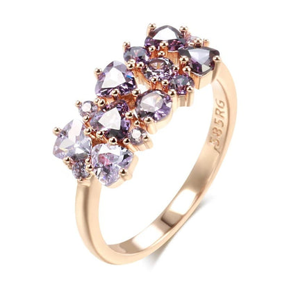 Anel de Noiva em Ouro Rosa 14K com Zircônia Roxa Brilhante