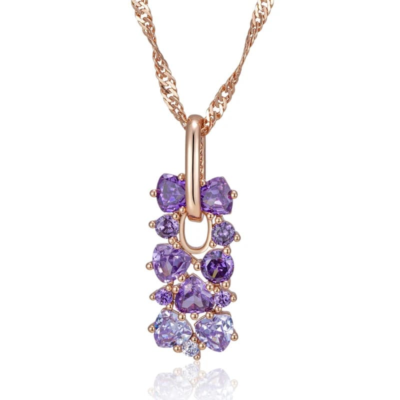 Colar  Feminino Flor com Cristal Roxo