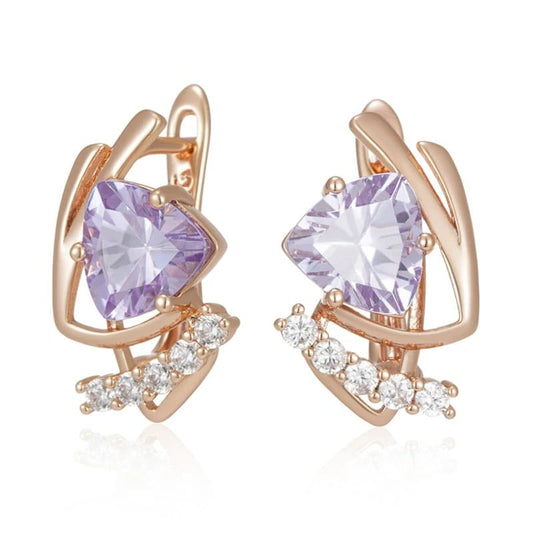 Brincos Pequeno Feminino Ingleses com zircão roxo natural