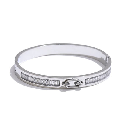 Pulseira Redonda de Zircônia em Aço Inoxidável
