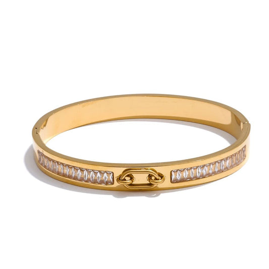 Pulseira Redonda de Zircônia em Aço Inoxidável