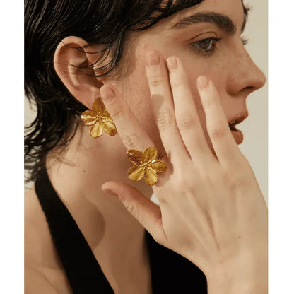Anel Aberto Feminino  Flor de Aço